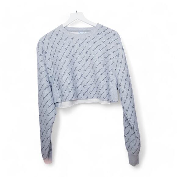 CHAMPION Reverse Weave Cotton Blend Gray Logo Crop Sweatshirt - Size X-Small - Picture 2 of 9